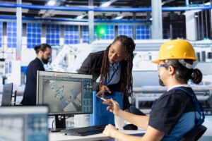 Engineers reviewing asset data
