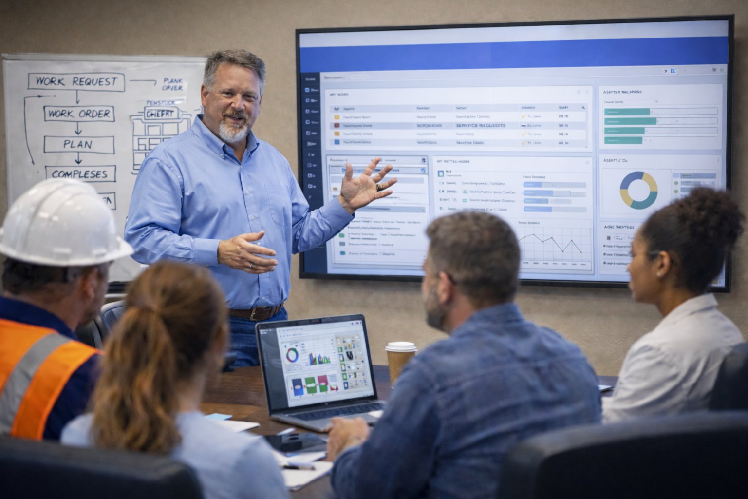 Engineers collaborating on asset management